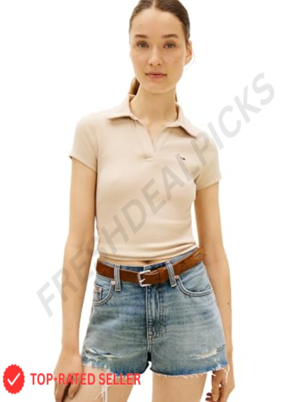 Tommy Jeans Ribbed Polo Shirt Slim Fit Lightweight Short Sleeve Top